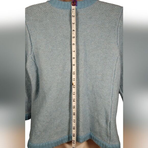 Ann Taylor Cardigan Sweater Merino Wool Modal Blue Gray Turquoise Chanel L - Picture 8 of 12